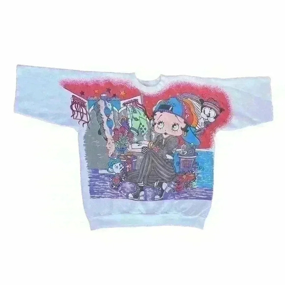 Vintage White FREEZE 1994 Betty Boop Crewneck All Over Print Sweatshirt Size XL - Picture 4 of 9